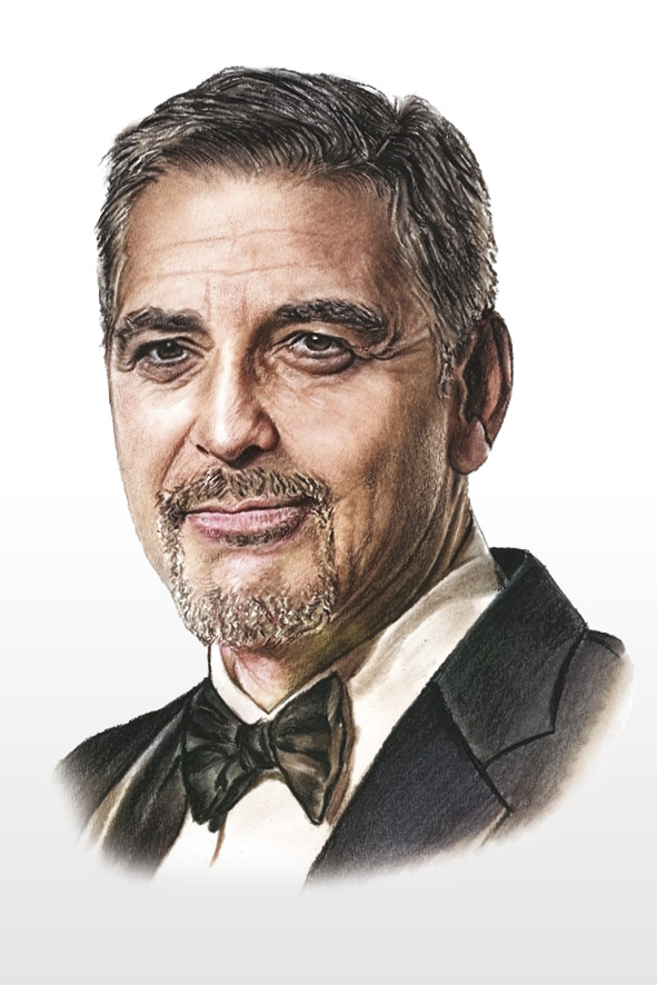 George Clooney - reprodukce kresby, kolorovaná